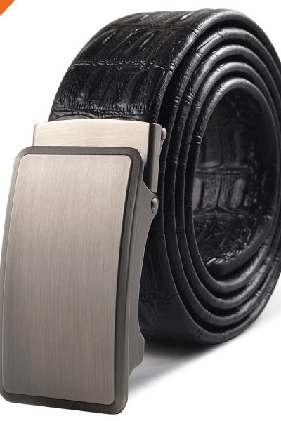Embossed Pattern PU Leather Strap Adjustable Click Belt with Automatic Sliding Buckle