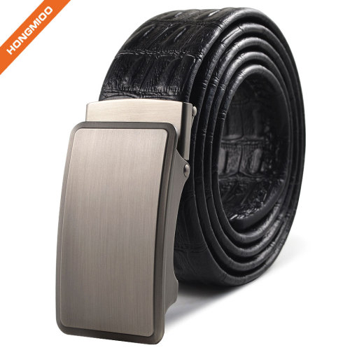 Embossed Pattern PU Leather Strap Adjustable Click Belt with Automatic Sliding Buckle