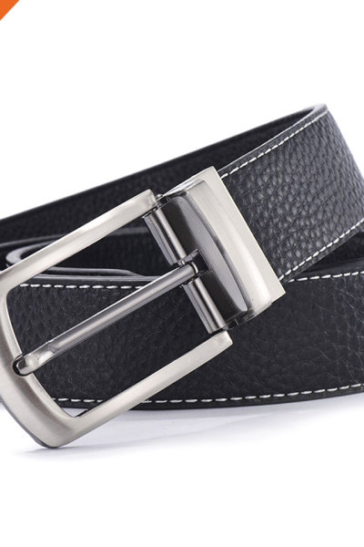 Black Reversible Pin Buckle Full Grain Leather With Stitches