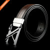 Fashion Brown Full Grain Leather Men Gold Buckle Belt