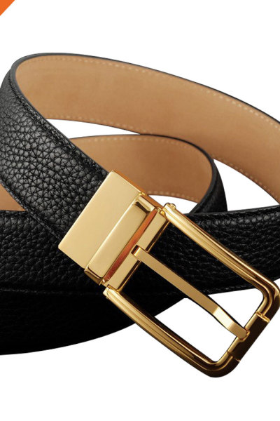 Top Grain Leather Reversible Rotated Buckle Belt For Dress