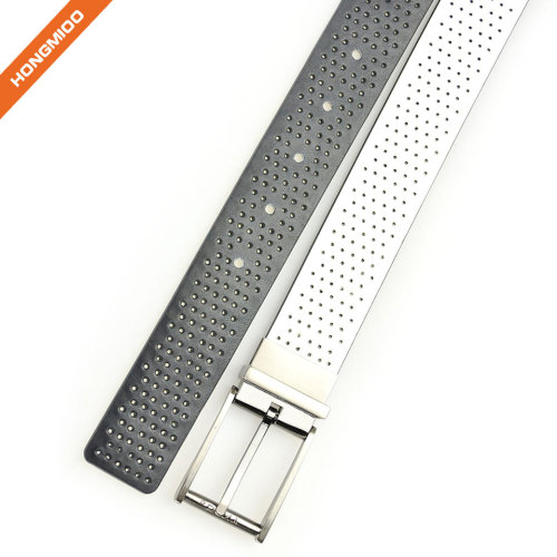 Hollow Design Women White Reversible Pin Buckle Belt