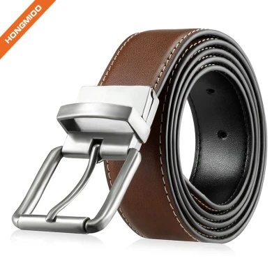 Men's Elegant Nickle Buckle Full Grain Leather Belt