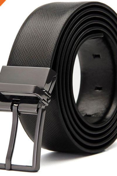 Black Men Dress Full Grain Leather Rotated Belt