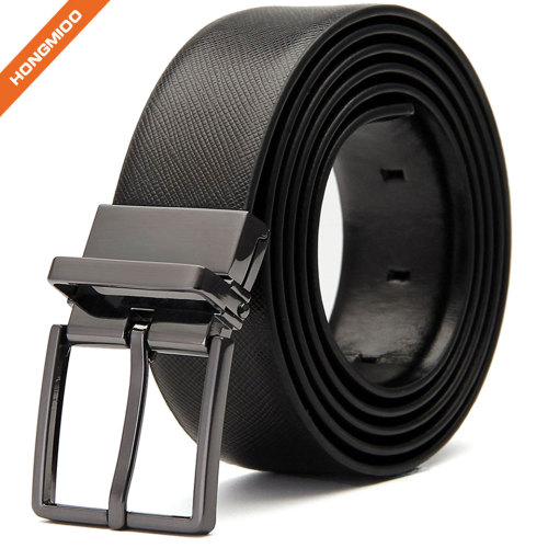 Black Men Dress Full Grain Leather Rotated Belt