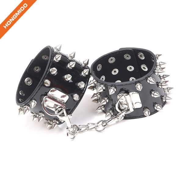 Soft Comfortable Leather Adjustable Handcuff Metal Rivet Handcuffs