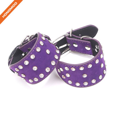 Imitation Leather Slave Suede PU Leather Handcuffs With Rhinestone