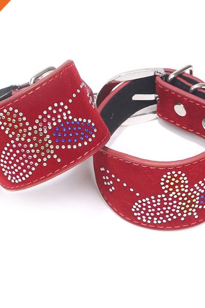 Artificial Leather Handcuffs Metal Lock Sexy Set With Rhinestone Butterfly