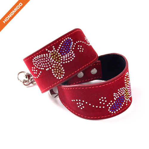 Artificial Leather Handcuffs Metal Lock Sexy Set With Rhinestone Butterfly