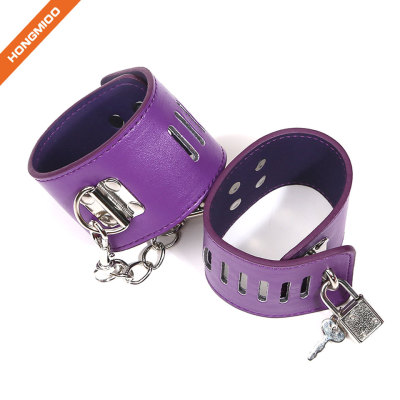 PU Leather Handcuffs Metal Lock With Key Couple Sexy Play Accessory