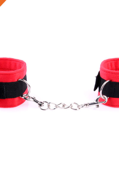Soft Nylon Restrain Belt Metal Chain Sexy Play Handcuffs Suede Material Covered