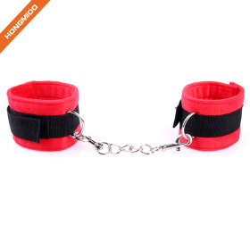 Soft Nylon Restrain Belt Metal Chain Sexy Play Handcuffs Suede Material Covered
