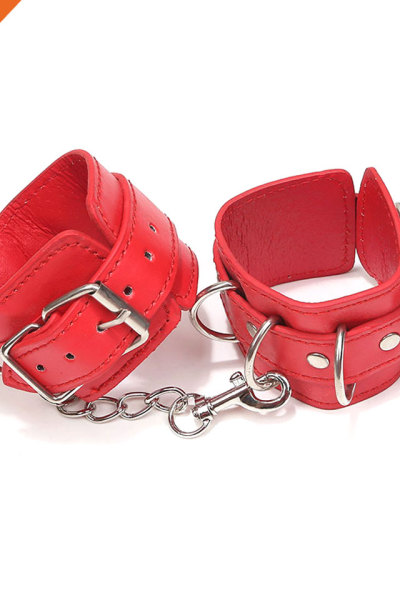 Durable Adjustable Sexy PU Leather Handcuffs Triple Ring G-Spot Set