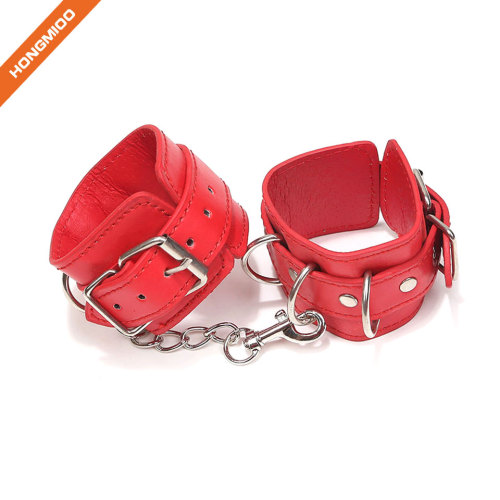 Durable Adjustable Sexy PU Leather Handcuffs Triple Ring G-Spot Set