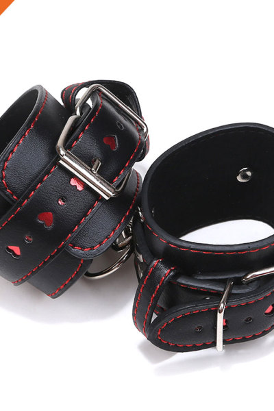 Black PU Leather Handcuffs Restrain Belt SM Play Accessory