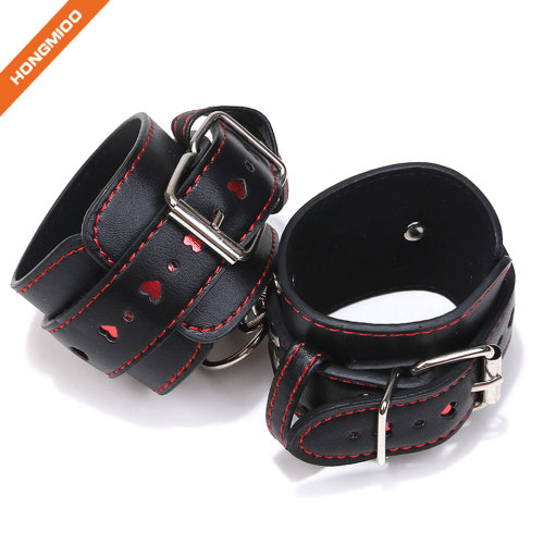 Black PU Leather Handcuffs Restrain Belt SM Play Accessory