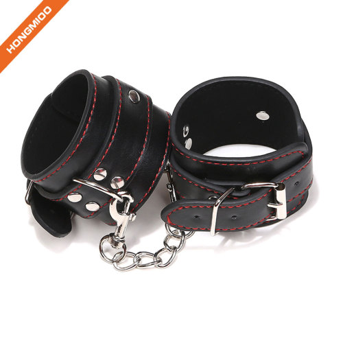 Black PU Leather Handcuffs Restrain Belt SM Play Accessory