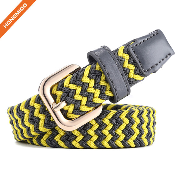 Braided Woven Elastic Stretch Belt With Matching Leather Covered Buckle