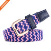 Braided Woven Elastic Stretch Belt With Matching Leather Covered Buckle