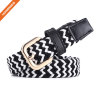 Braided Woven Elastic Stretch Belt With Matching Leather Covered Buckle