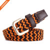 Braided Woven Elastic Stretch Belt With Matching Leather Covered Buckle
