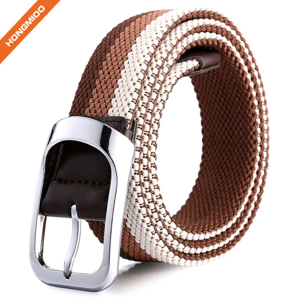 Braided Stretch Elastic Belt with Pin Oval Solid Black Buckle