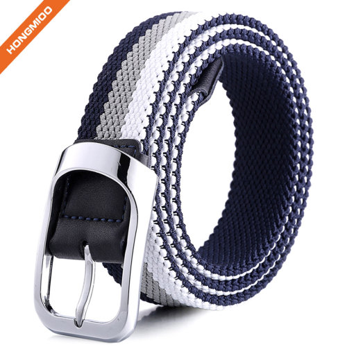 Braided Stretch Elastic Belt with Pin Oval Solid Black Buckle