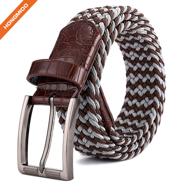 Women Canvas Elastic Braided Stretch 1 3/8" Belt with Polished Nickel Buckle