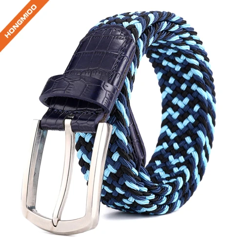 Women Canvas Elastic Braided Stretch 1 3/8" Belt with Polished Nickel Buckle
