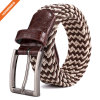 Women Canvas Elastic Braided Stretch 1 3/8" Belt with Polished Nickel Buckle