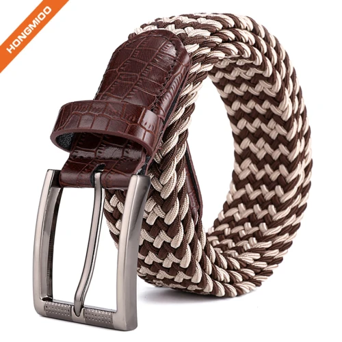 Women Canvas Elastic Braided Stretch 1 3/8" Belt with Polished Nickel Buckle
