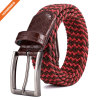 Metal Buckle Brown Inlay Elastic Braided Woven Stretch Belt