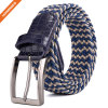 Metal Buckle Brown Inlay Elastic Braided Woven Stretch Belt
