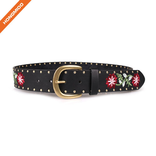 Ethnic Style Pu Embroidery Retro Belt With Rivets