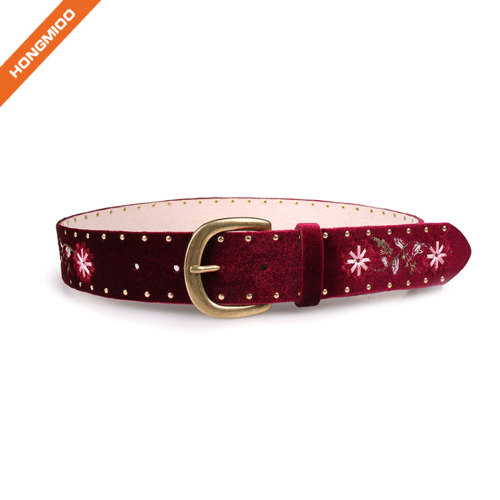Ethnic Style Pu Embroidery Retro Belt With Rivets
