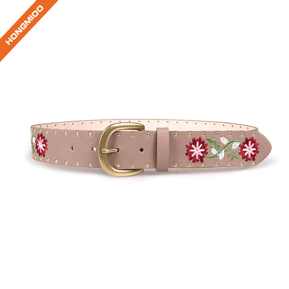 Ethnic Style Pu Embroidery Retro Belt With Rivets gallery