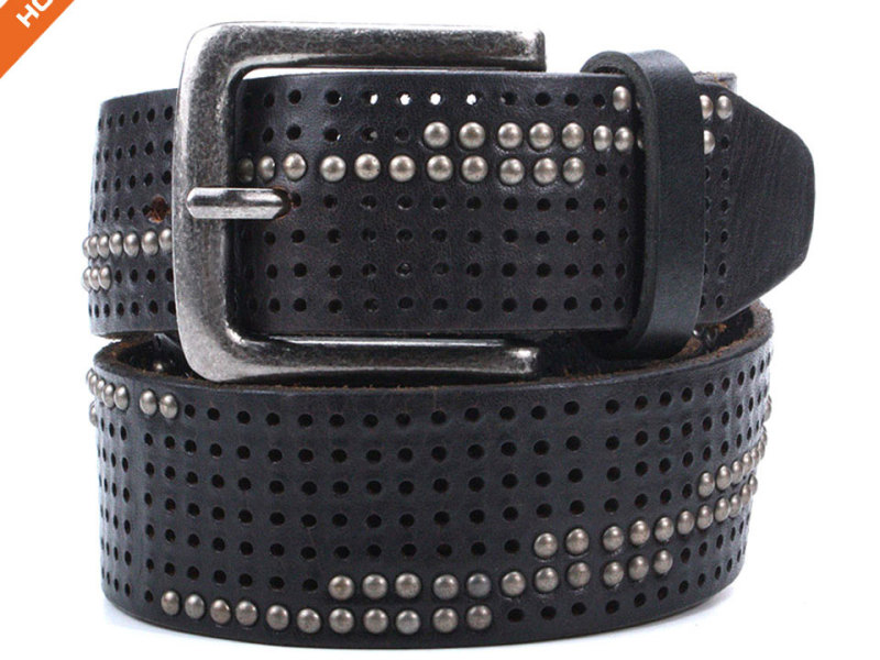 Full-grain leather casual belt with rivet detailing