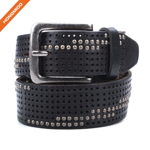 Hongmioo Mens Full Grain Genuine Leather Rivet Belt