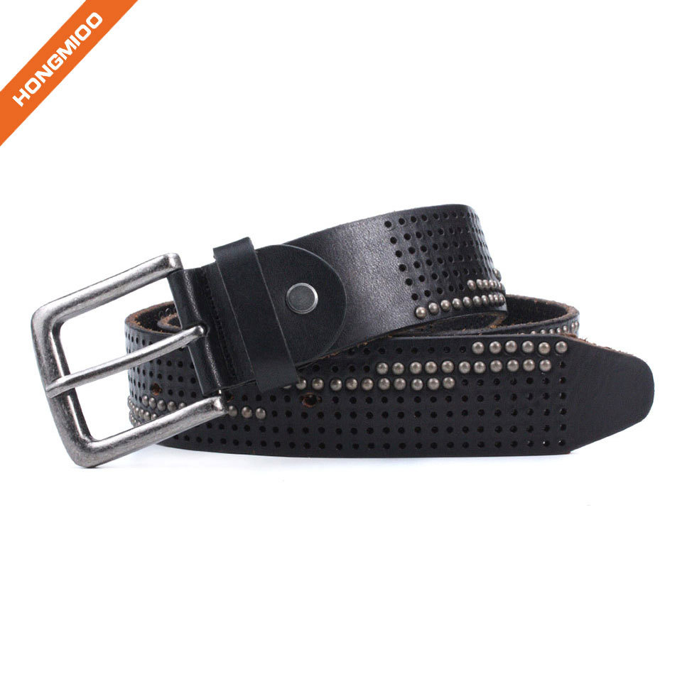 Hongmioo Mens Full Grain Genuine Leather Rivet Belt detail