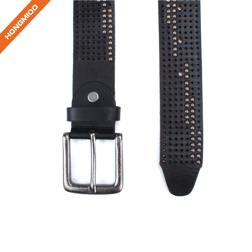 Hongmioo Mens Full Grain Genuine Leather Rivet Belt side