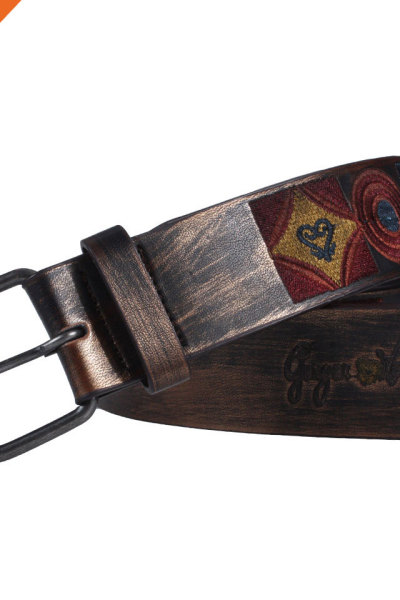 Hongmioo Pin Buckle Embroidery Pu Leather Belt