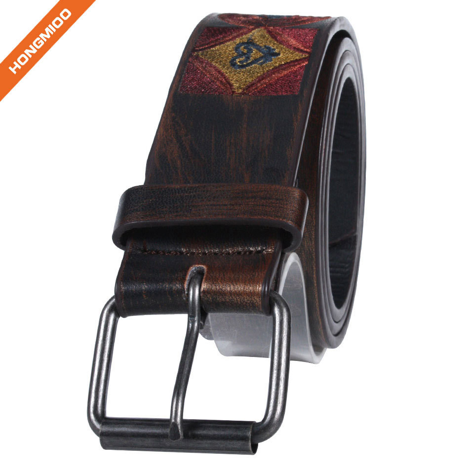 Hongmioo Pin Buckle Embroidery Pu Leather Belt detail