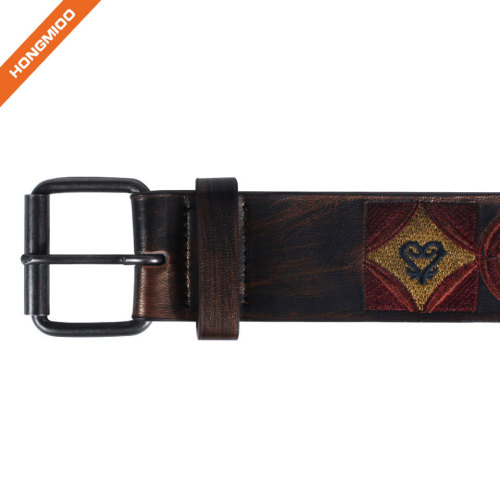 Hongmioo Pin Buckle Embroidery Pu Leather Belt