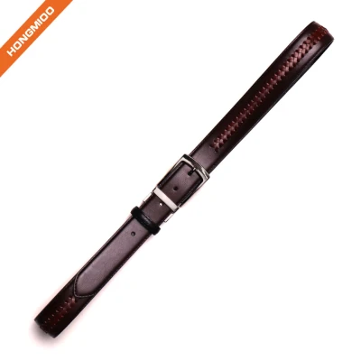 Leather Belt Casual for Mens Jeans with Double Sided Strap and Silver Buckle