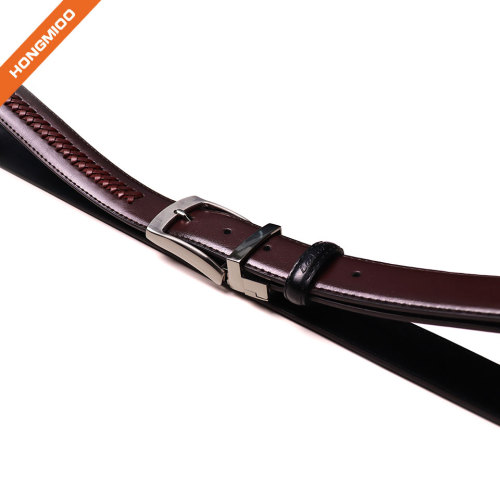 Leather Belt Casual for Mens Jeans with Double Sided Strap and Silver Buckle