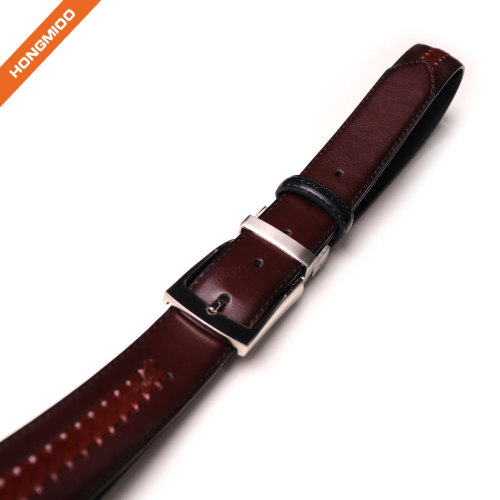 Leather Belt Casual for Mens Jeans with Double Sided Strap and Silver Buckle