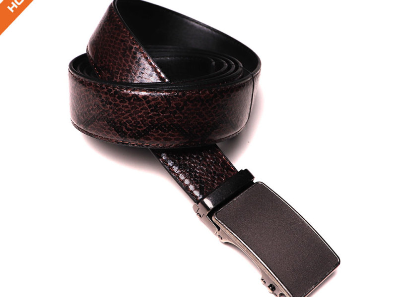 Embossed casual belt with automatic ratchet buckle