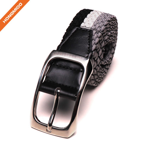 Braided Elastic Fabric Woven Stretch Belt Leather Inlay Multi Color Options