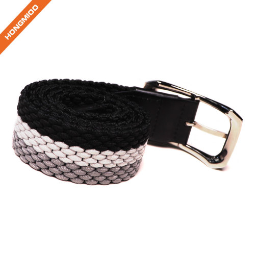 Braided Elastic Fabric Woven Stretch Belt Leather Inlay Multi Color Options