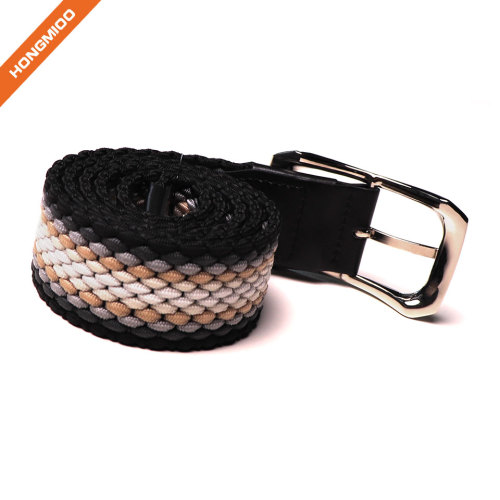 Braided Woven Elastic Stretch Belt With Matching Prong Buckle With Leather Ends